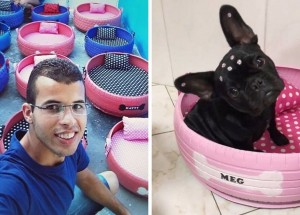 Brazilec Amarildo Silva recykluje staré pneumatiky na pelíšky pro zvířata. Jeho výrobky jsou originální a šetří životní prostředí