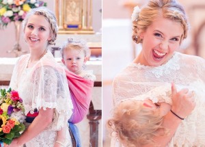 Svatba, jaká se nevidí: Nevěsta Dalton Mort měla po celý obřad v šátku na zádech svou malou dcerku