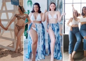 Dvě kamarádky s různými postavami pózují ve stejných outfitech. Dokazují, že každá žena je krásná